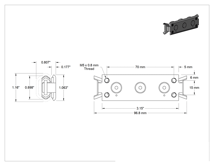 Teknik Çizim - Yan Montajlı Raylı Makara Taşıyıcı, Paslanma ve Aşınmaya Dayanıklı, 1.160 inç genişlikte ray için