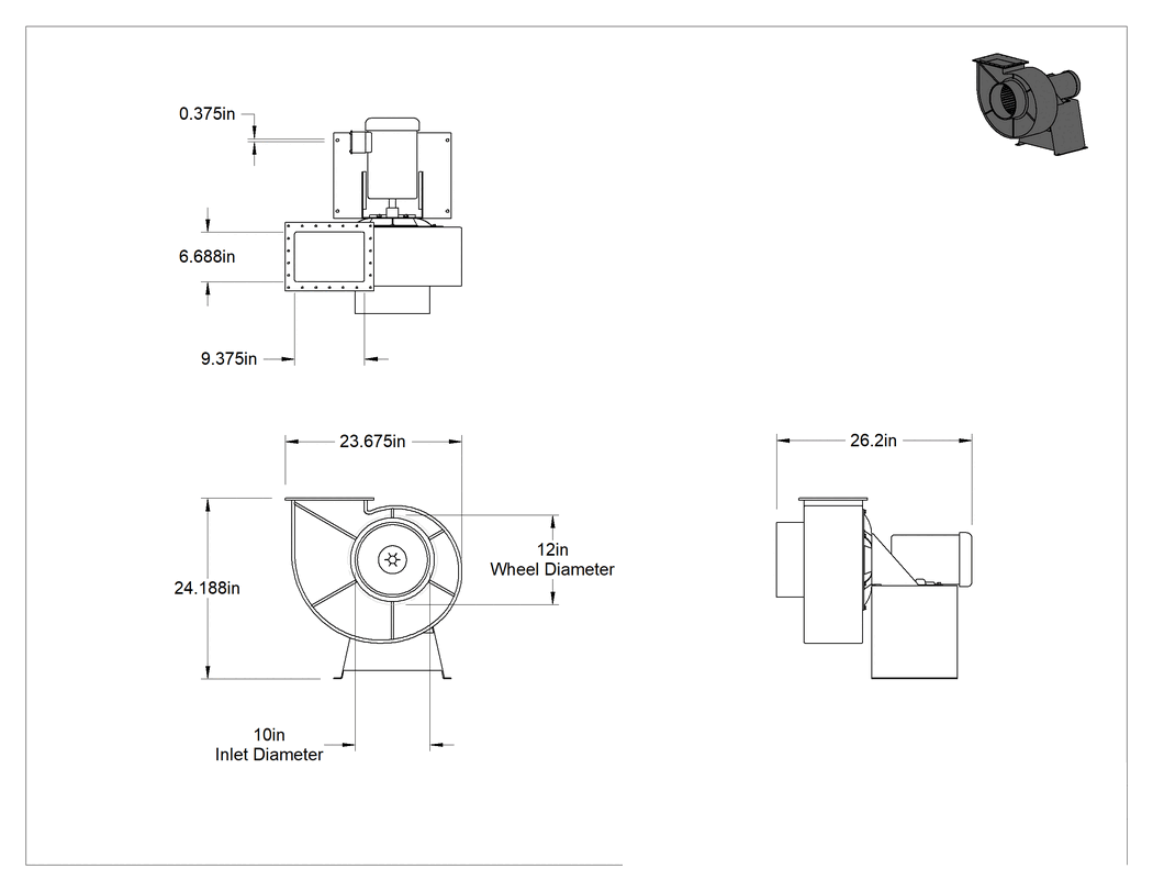 Teknik Çizim - Kimyasallara Dayanıklı Üfleyici, Tehlikeli Yerler için, Dikdörtgen Priz, 1-1/2 hp