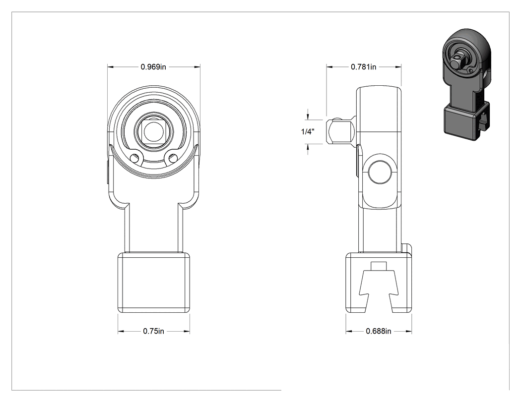 Teknik Çizim - Değiştirilebilir Başlıklı Tork Anahtarı için 1/4" Kare Tahrik Boyutu Cırcırlı Başlık
