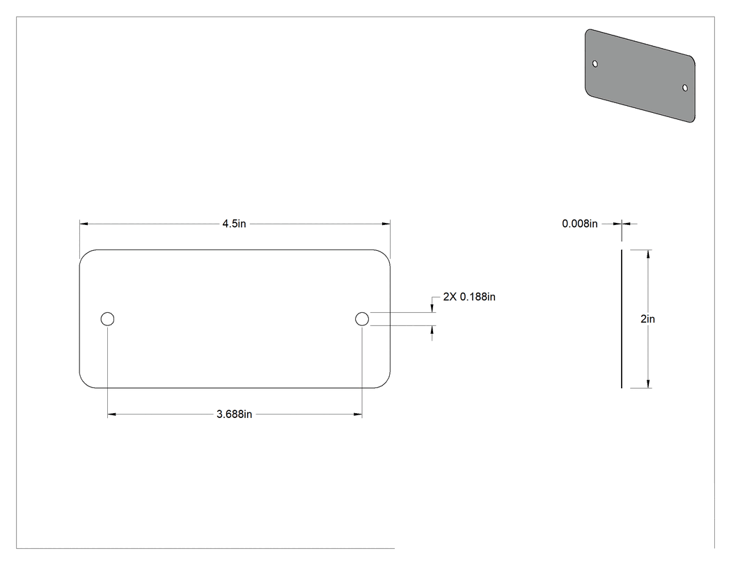 Teknik Çizim - Alüminyum Kabartmalı Mesaj Plakası, 2" Yükseklik x 4-1/2" Genişlik