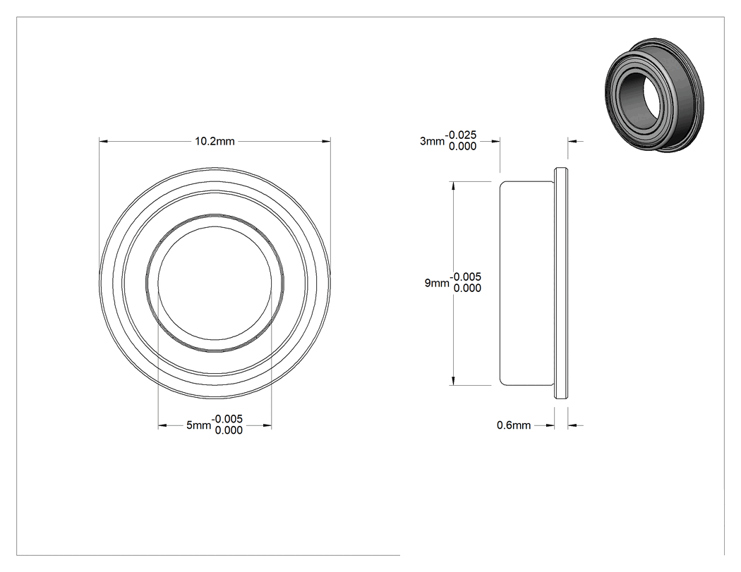 Teknik Çizim - Paslanma ve Aşınmaya Dayanıklı 440C Paslanmaz Çelik Bilyalı Rulman, Flanşlı, Ekranlı, Ticaret #, 95-2Z, 5 mm Mil Çapı için