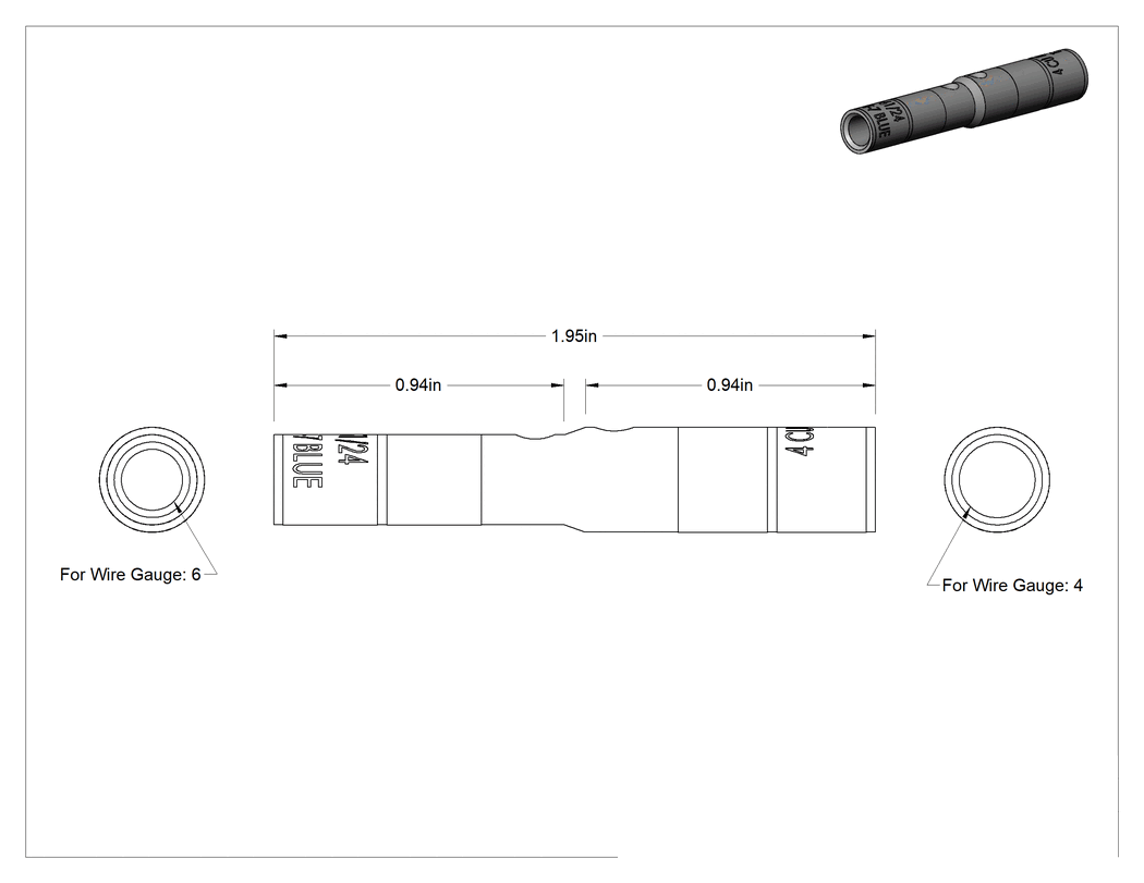 Teknik Çizim - Redüksiyonlu Sıkıştırma Alın Ek Parçası, 4 x 6 AWG için