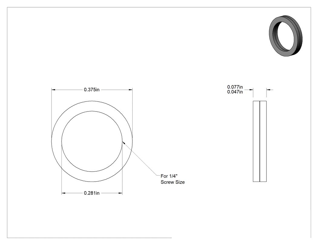 Teknik Çizim - Aşınmaya Dayanıklı Yastıklama Pul, 1/4" Vida Boyutu için, 0.281" İç Çap, 0.375" Dış Çap