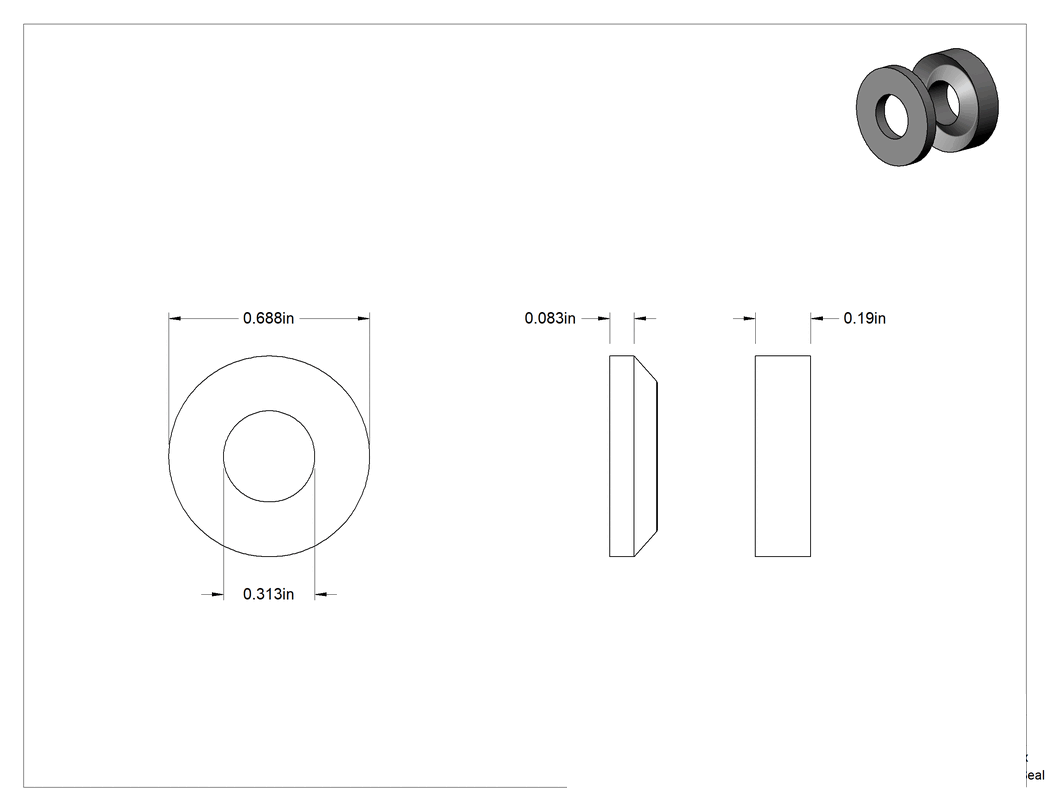 Teknik Çizim - 5/16" İç Çap x 11/16" Dış Çap PTFE İstiflenebilir V-Halka Sızdırmazlık Contası için 1 Erkek ve 1 Dişi Adaptör