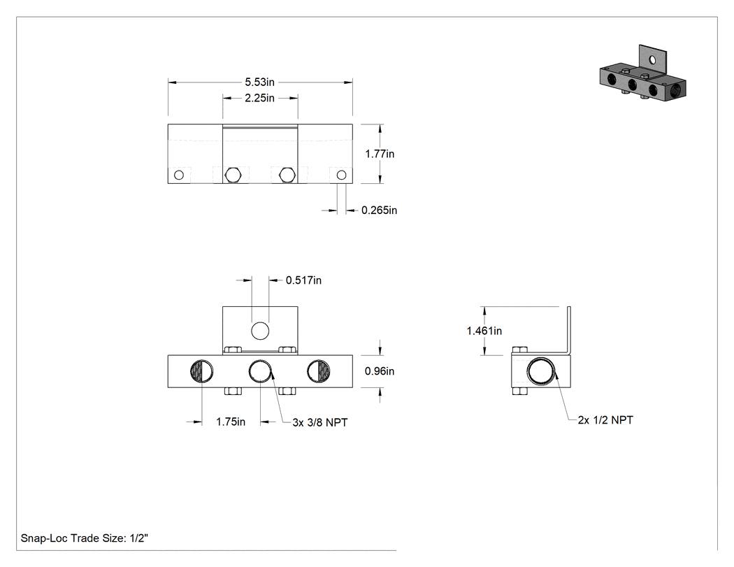 Teknik Çizim - 1/2" Snap-Loc Soğutma Suyu Hortumu için Vidalı Manifold
