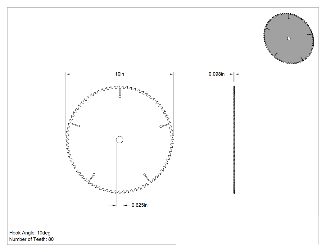 Teknik Çizim - Ahşap için Testere Bıçağı, Pürüzsüz Kesim, 10" Çap, 80 Diş