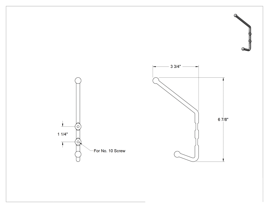 Teknik Çizim - Kanca, 0.5 inç Genişlik x 6-7/8 inç Yükseklik x 3.75 inç Derinlik Toplam