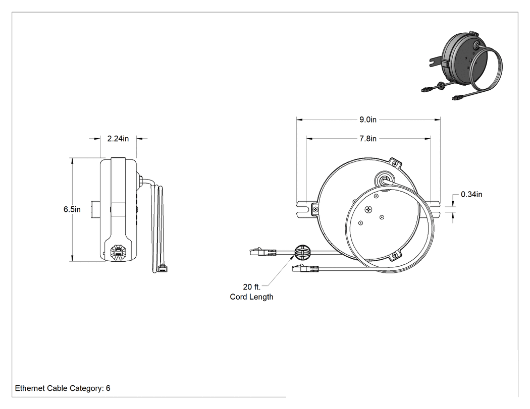 Teknik Çizim - Ethernet Kablo Makarası, 20 Fit Uzunluğunda Kablo