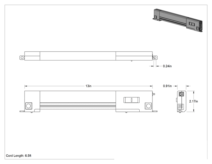 Teknik Çizim - Elektronik Dolapları ve Rafları için Işık, 13 inç Uzunluk x 7/8 inç Yükseklik x 2-3/16 inç Genişlik