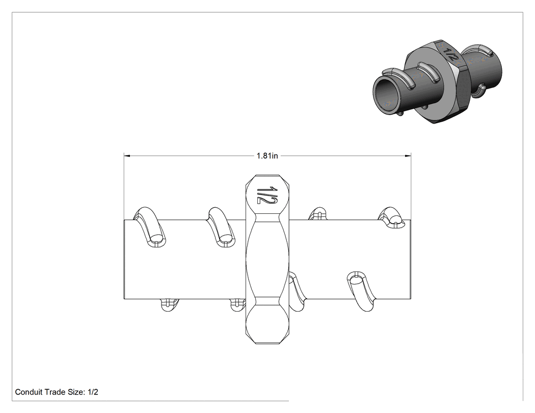 Teknik Çizim - Esnek Metal Kanal için 316 Paslanmaz Çelik 1/2 Anma Ölçüsü Konektör