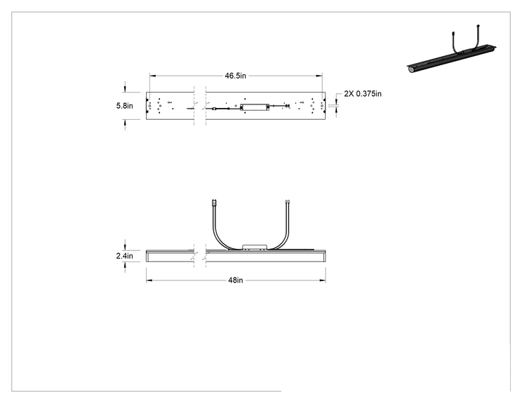 Teknik Çizim - Yenileme Tavan Şerit Işığı, 3500K, 48" Uzunluk x 5-3/4" Toplam Genişlik, 3960 lümen