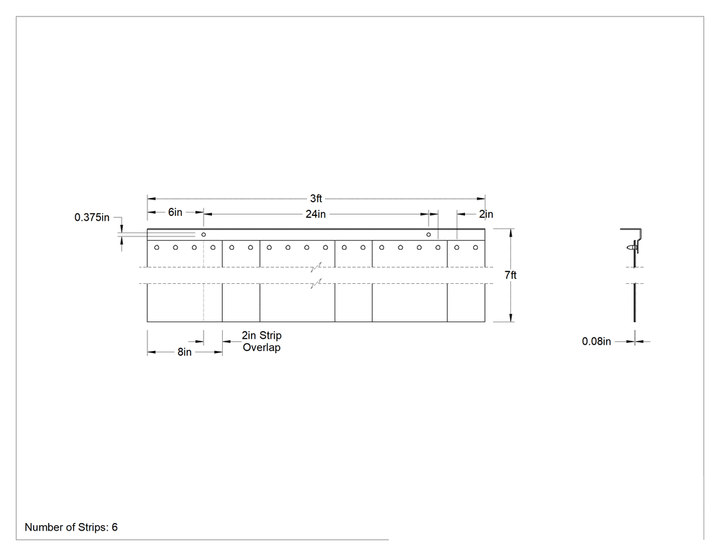Teknik Çizim - Presle Takılan Şerit Kapı, Statik Elektrik Giderici, 3 Fit Genişliğinde x 7 Fit Yüksekliğinde, 8" Genişlikte Şeritler