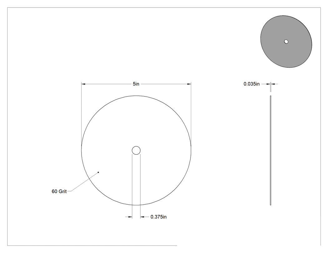 Teknik Çizim - Metal Kesme Diski, Düz Taşlama Makinesi, 5" Çap, 0.035" Kalınlık, 3/8" Mil, 60 Kum