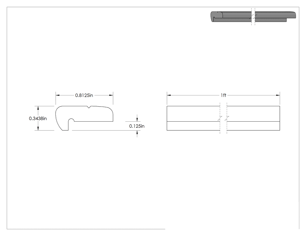 Teknik Çizim - Vinil Plastik Yapıştırmalı Kenar Çıtası, 1/8" İç Yükseklik, 13/16" Genişlik x 11/32" Dış Yükseklik