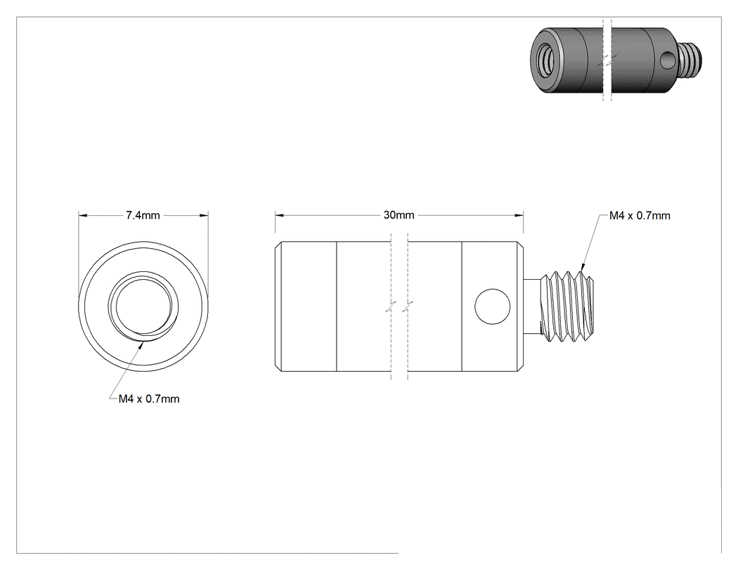 Teknik Çizim - M4 x 0.7 mm Renishaw, A-5000-7754 Renishaw Prob İğnesi Uzatma Parçası