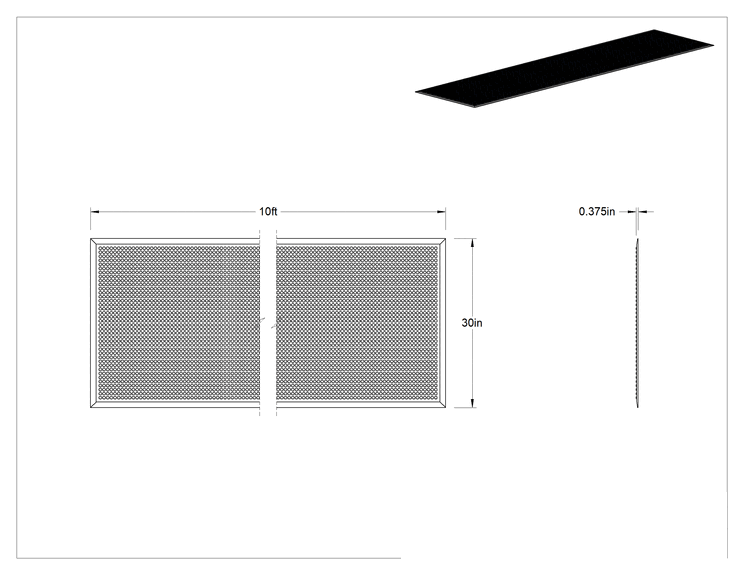 Teknik Çizim - Yorgunluk Önleyici Zemin Paspası, Yükseltilmiş Diskler 30" Genişlik x 10 Fit Uzunluk x 3/8" Kalınlık