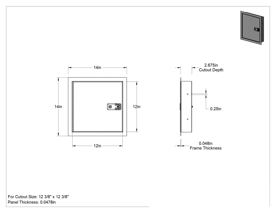Teknik Çizim - Dış Erişim Paneli, 12-3/8" Yükseklik x 12-3/8" Genişlik Kesik için