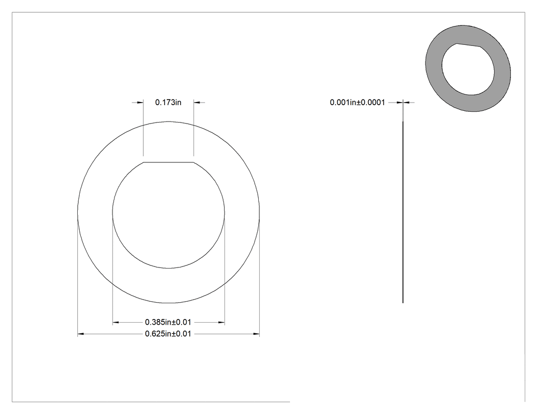 Teknik Çizim - Şim, 3/8" Çaplı D-Profil Şaftlar için, 0.0010" Kalınlık