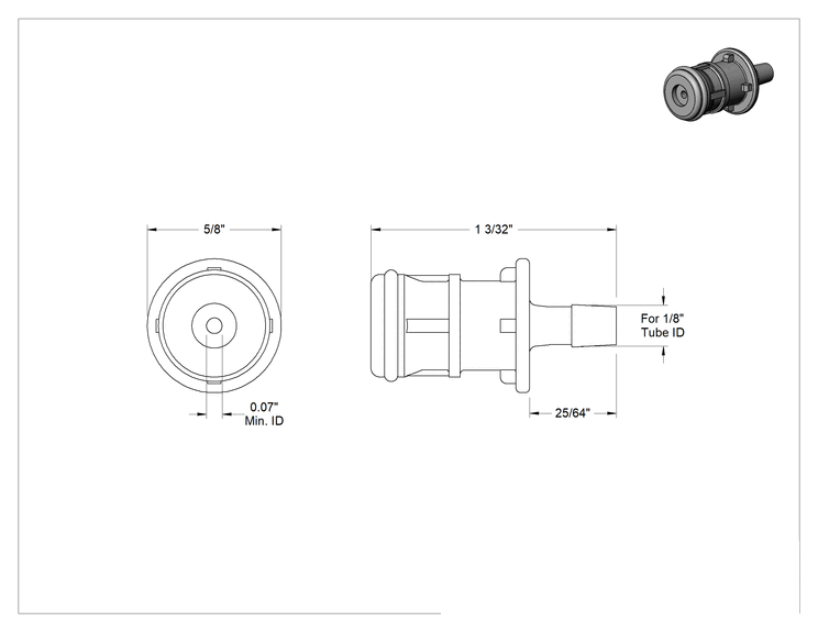 Teknik Çizim - Süt Ürünleri için Hızlı Bağlantı Tüp Bağlantısı, Tırnaklı Boru Tapa, 1/8" Boru İç Çapı için