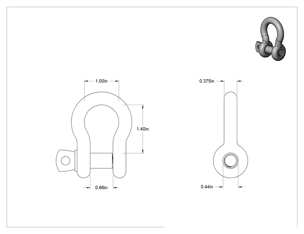 Teknik Çizim - Galvanizli Alaşımlı Çelik Şakel, Vida Pimi ile - Kaldırma için, 3/8" Kalınlık