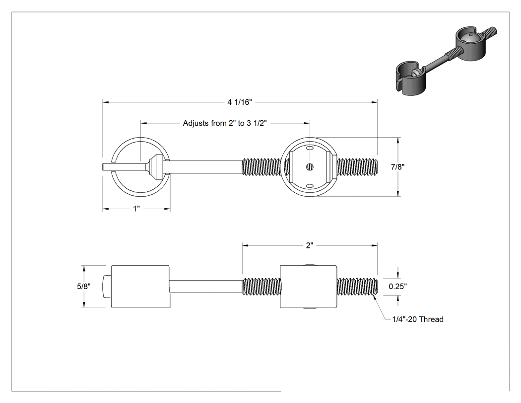 Teknik Çizim - Ahşap için Gömme Montajlı Eklem Kelepçeleri, Başlıksız, 3/4" ila 1-1/2" Malzeme Kalınlığı için
