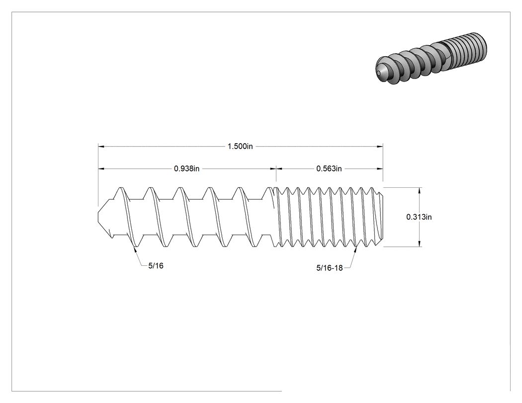 Teknik Çizim - 1 ve 1-1/4" Yuvarlak Ayırıcı için Dişli Ahşap Saplama