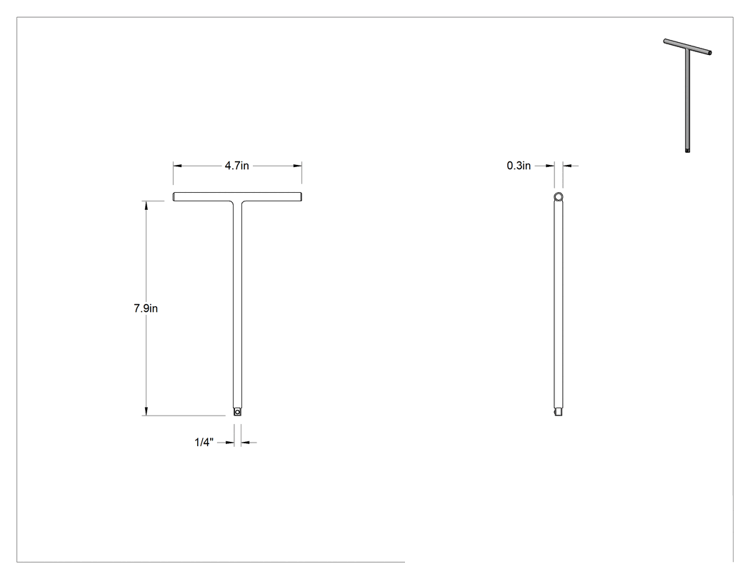 Teknik Çizim - T-Stil Anahtar Sapları, 1/4" Kare Tahrik