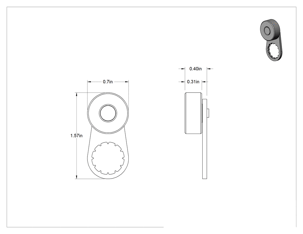 Teknik Çizim - 1.6" Yükseklikli Çelik Makaralı Kol Aktüatör, Limit Anahtarı için
