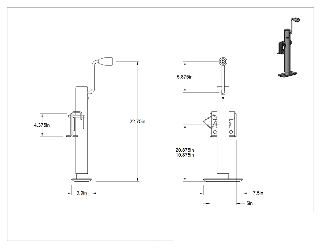 Teknik Çizim - Seviyeleme Krikosu, Dikdörtgen Plaka, Yan Tutamak, 10-7/8" ila 20-7/8" Yükseklik