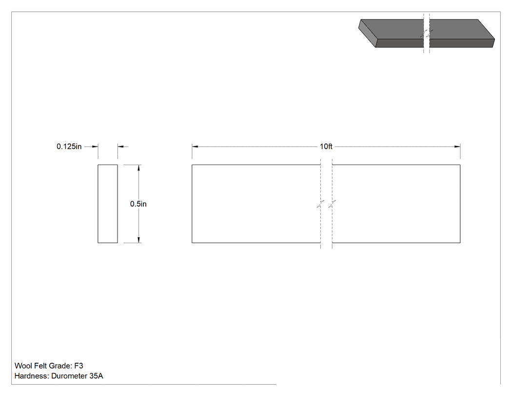 Teknik Çizim - Sert F3 Keçe Şerit, Yapışkan Arka Yüz, 10 Fit Uzunluk, 1/2" Genişlik, 1/8" Kalınlık