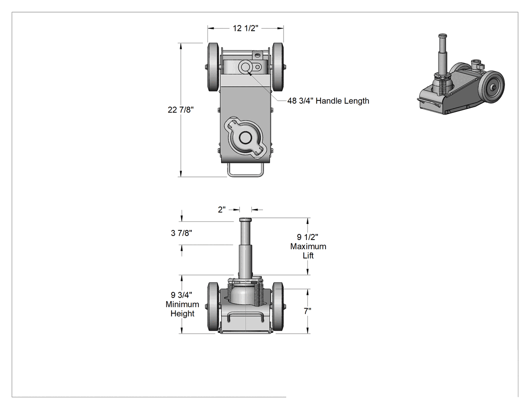 Teknik Çizim - Tekerlekli Havalı Hidrolik Kaldırma Krikosu