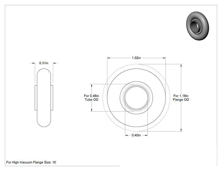 Teknik Çizim - 1/2" Dış Çaplı Hızlı Kelepçeli Yüksek Vakum Bağlantı Parçası için Silikon Kauçuk O-Ring