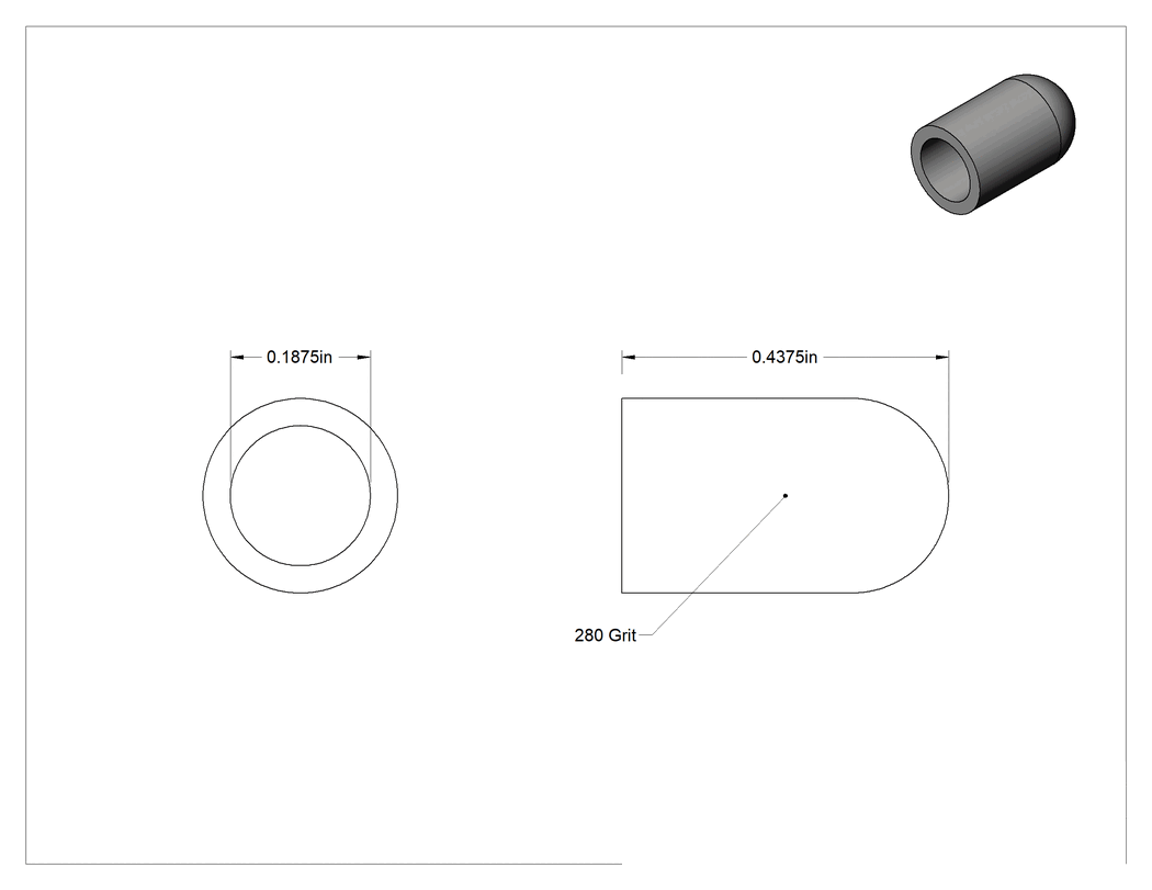 Teknik Çizim - Değiştirilebilir Başlıklı Zımpara Ucu, Kavisli Kapak, 280 Kum, 3/16" Çap, 7/16" Uzunluk