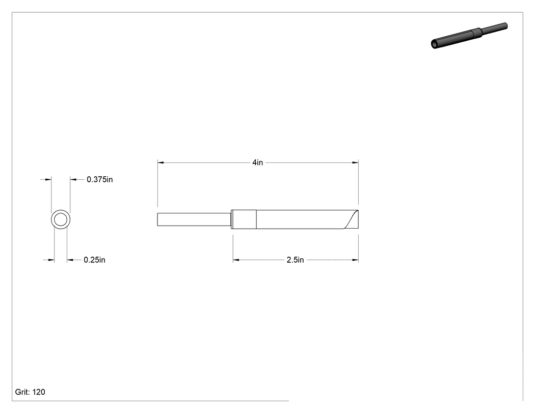 Teknik Çizim - Şaftlı Spiral Sarımlı Zımpara Ruloları, Pürüzsüz Yüzey için, 3/8" Çap, 120 Kum