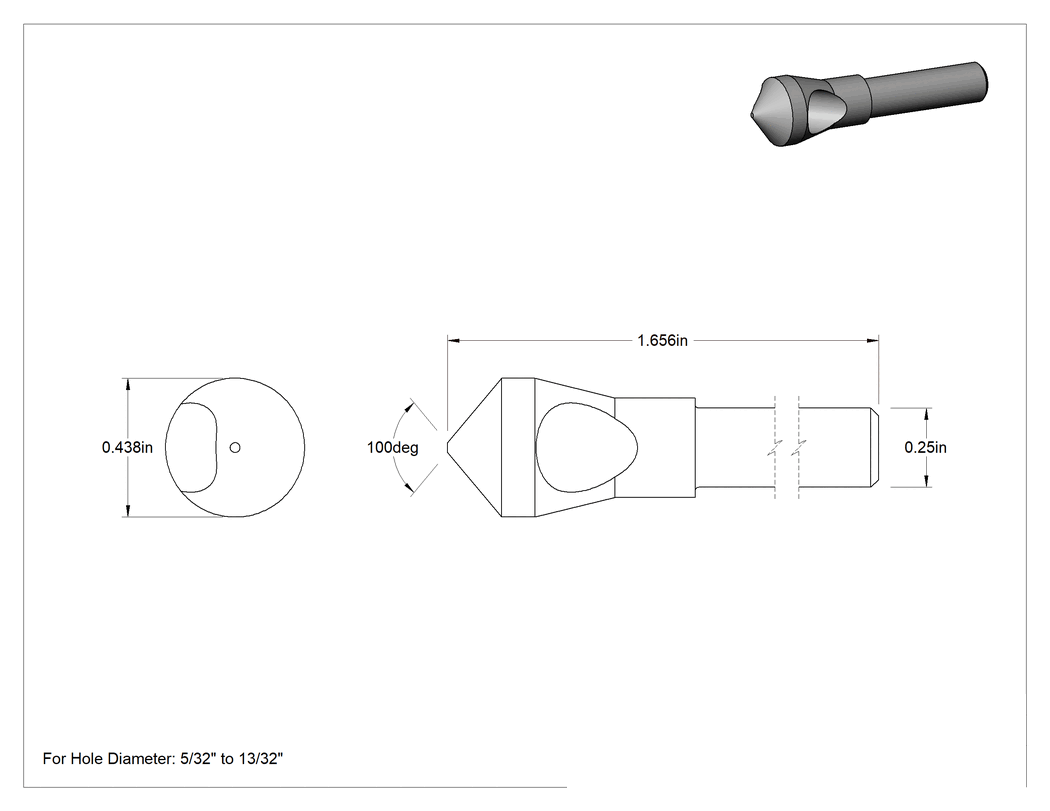 Teknik Çizim - Yivsiz Pürüzsüz Yüzeyli Havşa, Perçinler için, 5/32" ila 13/32" Delik için