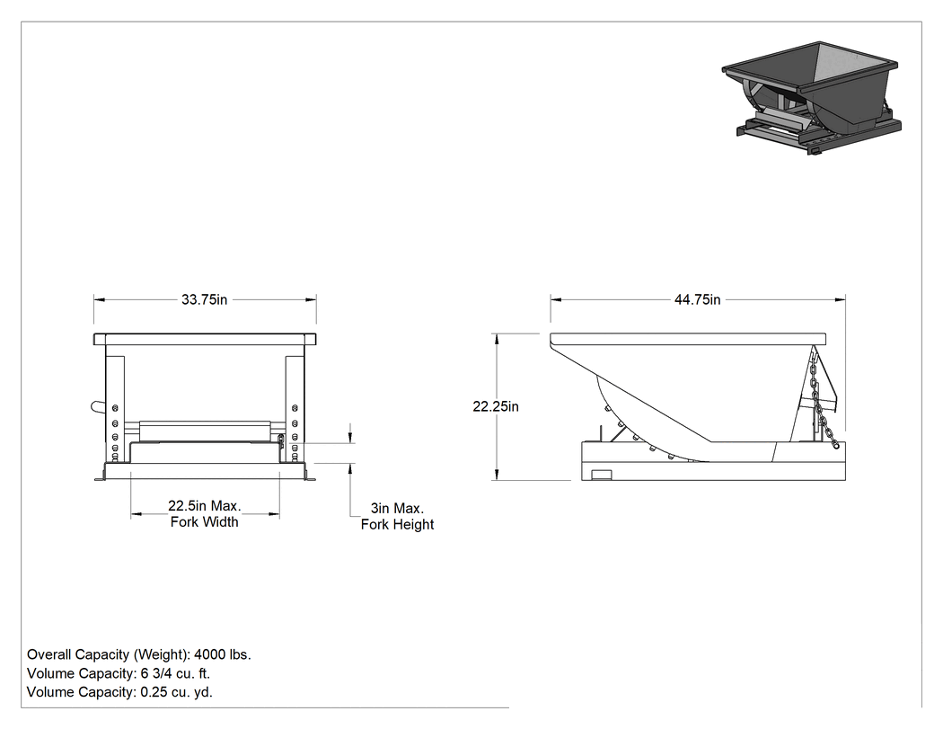 Teknik Çizim - Huni, 6-3/4 cu. ft. Kapasite