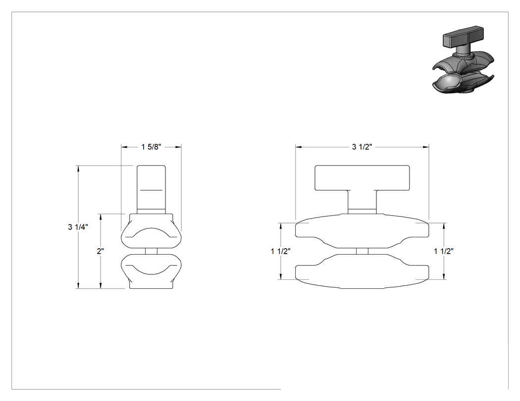 Teknik Çizim - 3-1/2" Uzunlukta Top Tutucu Konumlandırma Kolu için Sert Bağlantı Elemanı