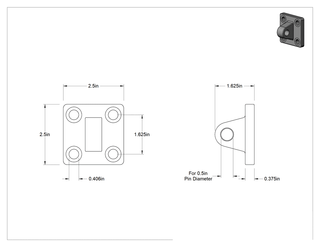 Teknik Çizim - 1/2" Pim Çaplı Hidrolik Silindir için Çelik Pivot Braketi