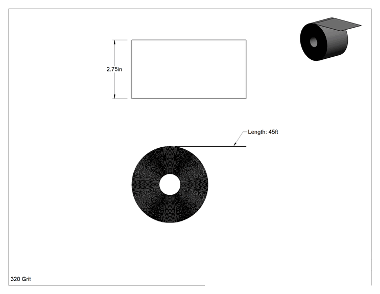 Teknik Çizim - Hızlı Kesim Zımpara Rulosu, Ekstra Pürüzsüz Yüzey için, 2-3/4" Genişlik x 45 Fit Uzunluk, 320 Kum