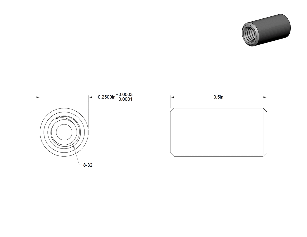 Teknik Çizim - Çıkarılabilir Pim, Yüksek Mukavemetli 4140 Alaşımlı Çelik, 1/4" Çap, 1/2" Uzunluk