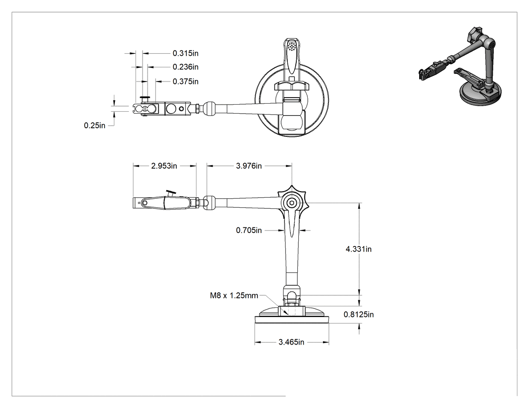Teknik Çizim - Vakum Tabanlı Gösterge Tutucu, 11-1/8" Uzunlukta Eklemli Kollu