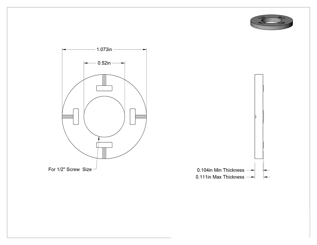 Teknik Çizim - Gerilimi Gösteren Çelik Yapısal Pullar, 1/2" Vida Boyutu için