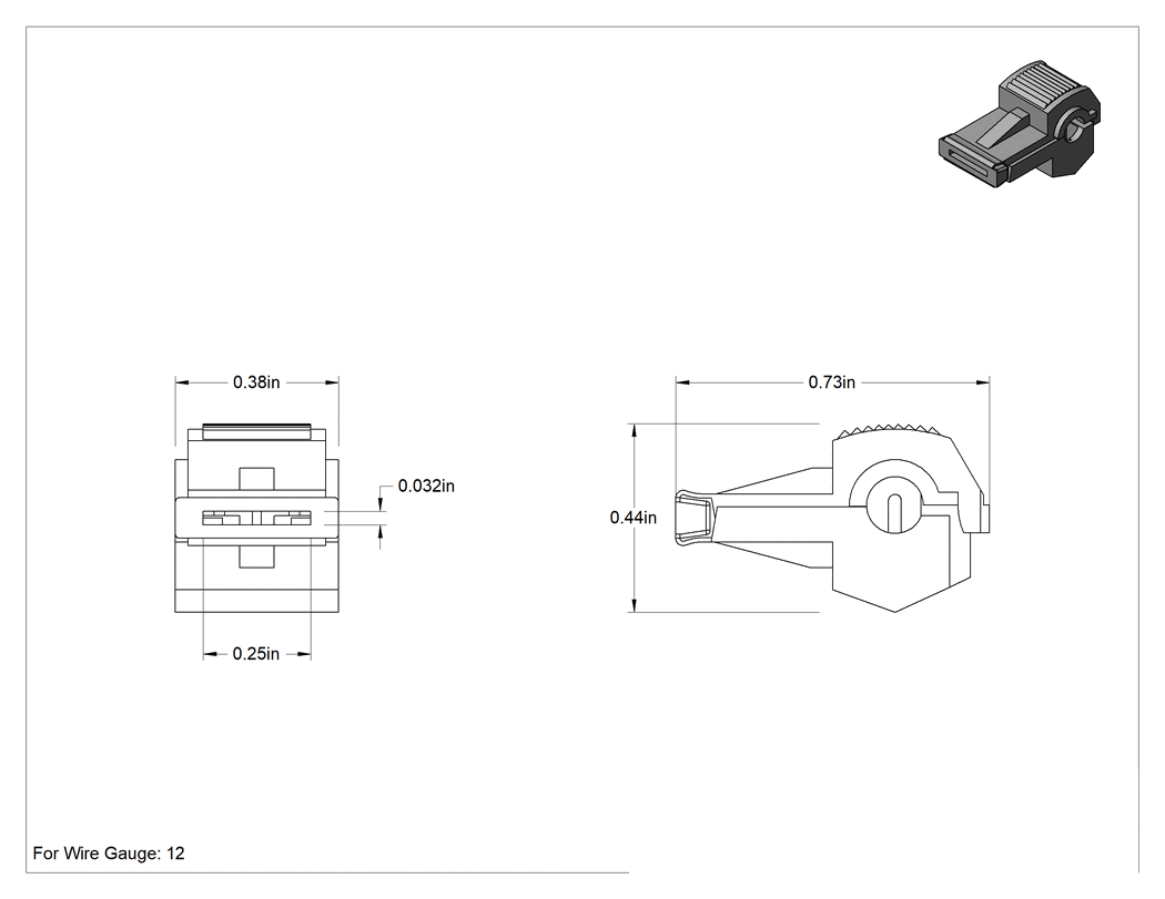 Teknik Çizim - Faston Terminali için Yalıtım Delici Tel Bağlantı Uçları, 12 AWG için
