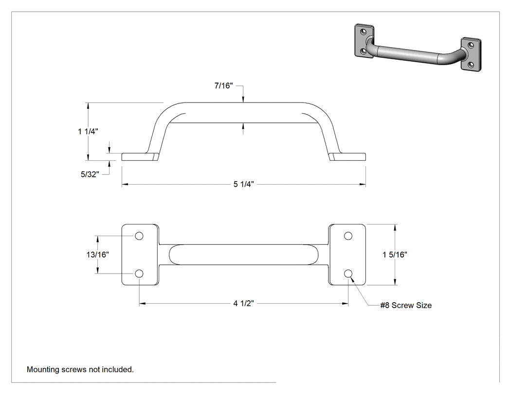 Teknik Çizim - Dişsiz Delikli Yuvarlak Çekme Kolu, Parlatılmış Çinko, 4-1/2" Merkezden Merkeze Genişlik