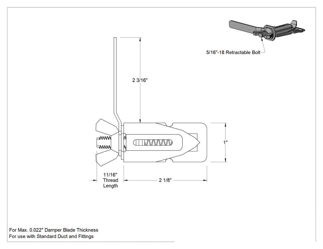 Teknik Çizim - Standart Kanal için 0.022 inç Kalınlığında Damper Kanadı Donanımı