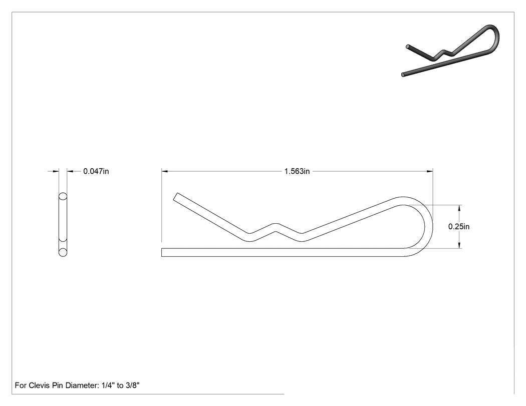 Teknik Çizim - Saç Tokası Kopilyası, 1040-1065 Çelik, 1/4"-3/8" Pim Çapı, 3/64" Tel Çapı