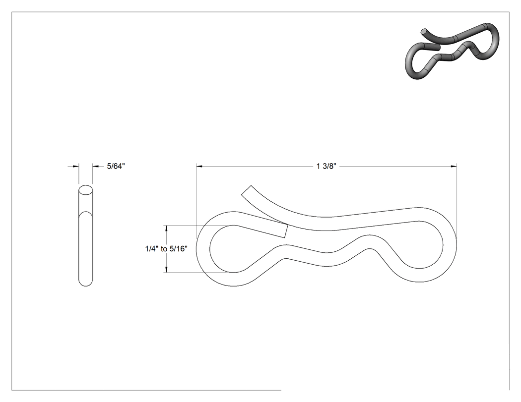 Teknik Çizim - Papyon Kopilyalar, 410 Paslanmaz Çelik, 1/4" ila 5/16" Çatal Pim Çapı için