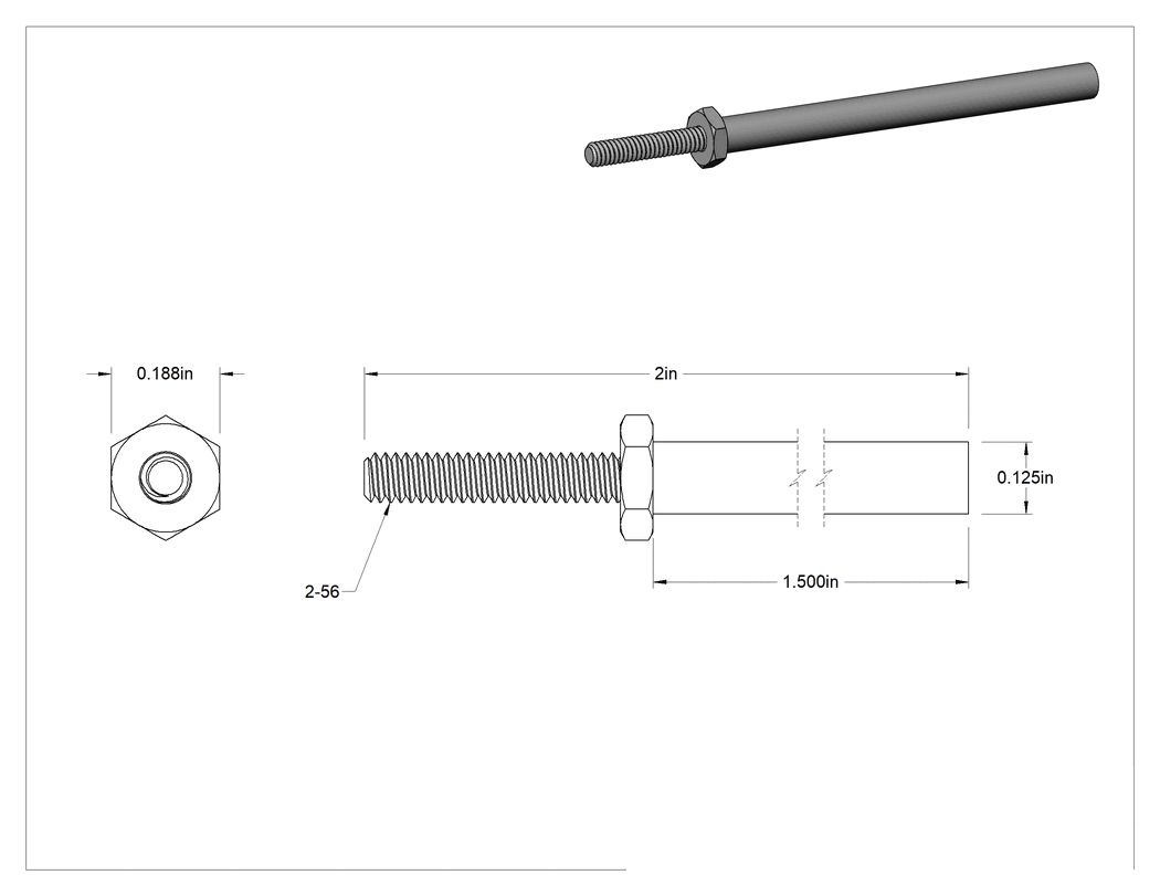 Teknik Çizim - 1-1/2" Uzunluk Şaft, 2-56 Mil Delik Boyutu için Metaller için Kauçuk Yastıklı Aşındırıcı Taşlama Ucu