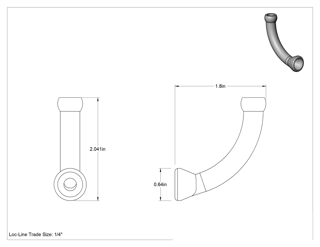 Teknik Çizim - 1/4" Loc-Line Soğutma Suyu Hortumu için 90 Derece Dirsek Hortum Konektörü