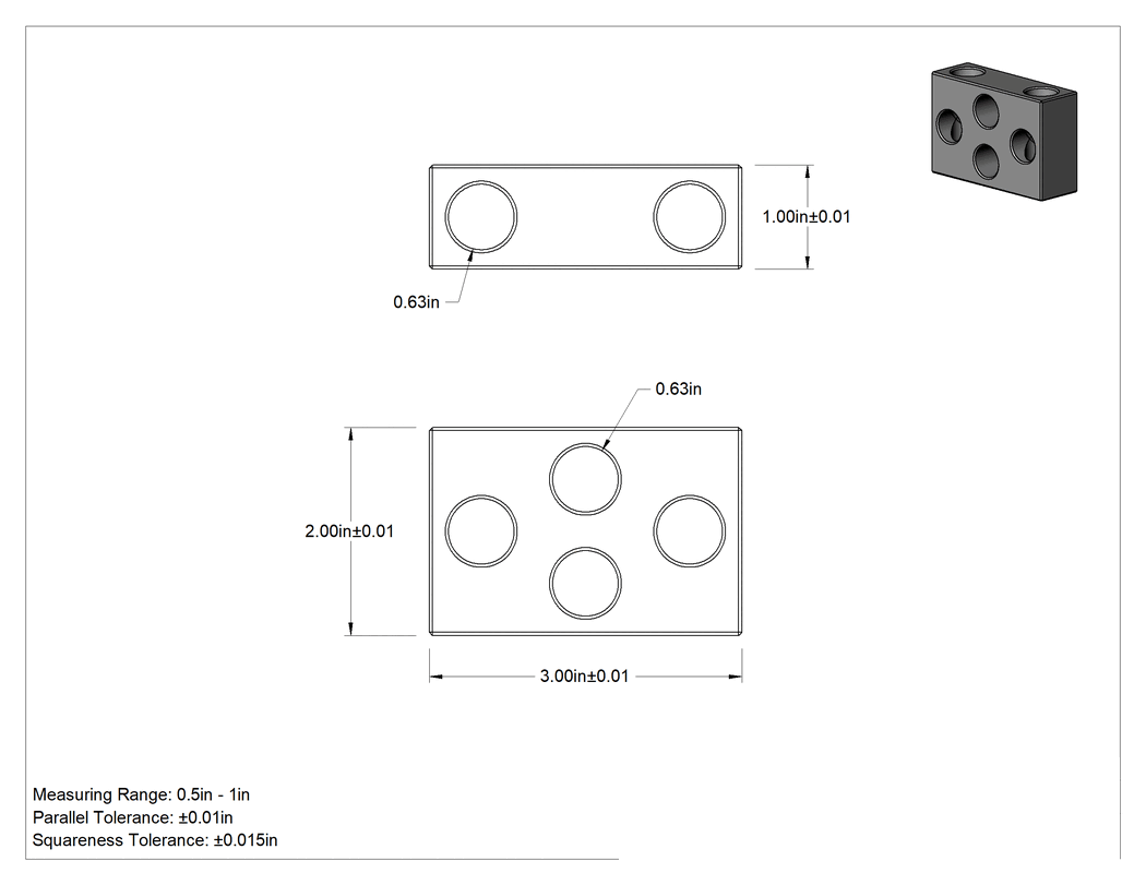 Teknik Çizim - Kaynak için Kurulum Bloğu, 1/2" ila 1" Ölçüm Aralığı